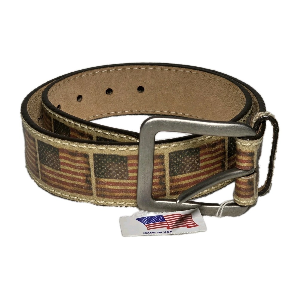 NWT Justin Size 30 Top Grain Leather‎ Belt American Flag Made In USA